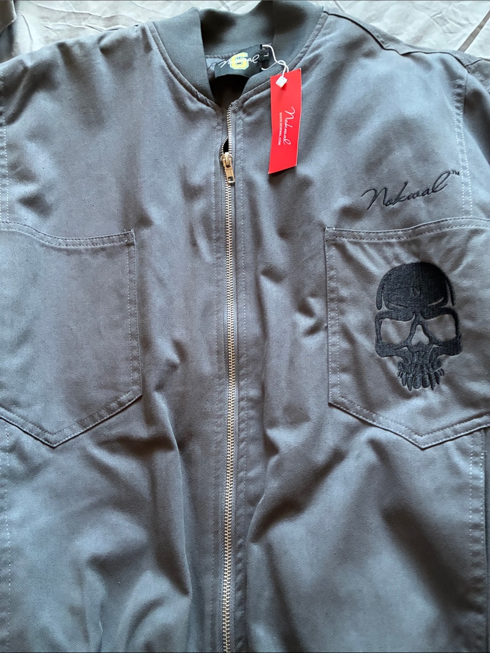 Black Bomber Jacket with Embroidered Skull